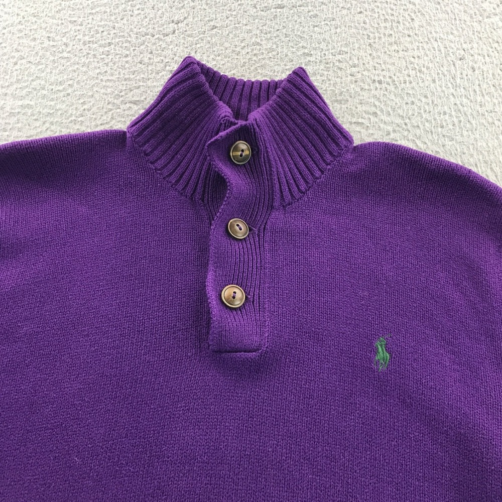 Vintage Polo Ralph Lauren Sweater Men Medium Purple Heavy Cotton Green Pony Logo